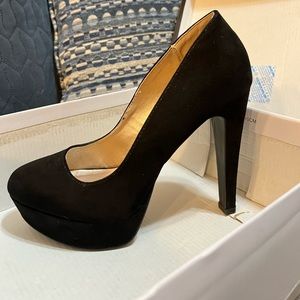 Black suede platform heels
